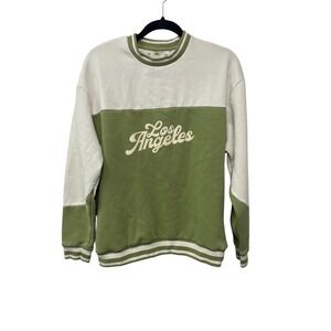 Denim & Flower Pullover Crewneck Sweatshirt Colorblock Los Angeles M Green Cream